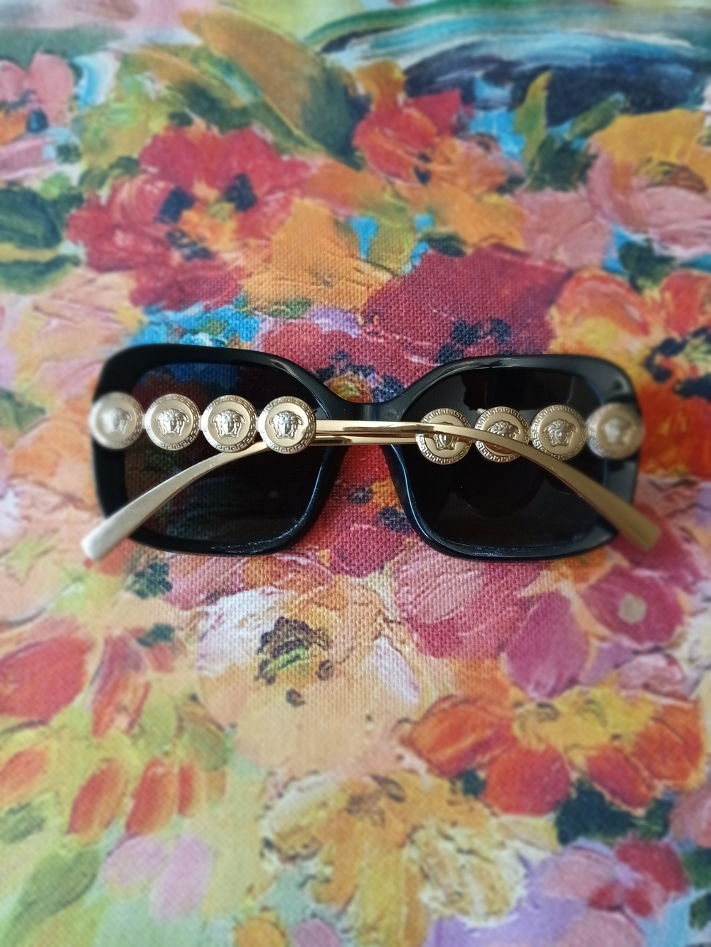 Versace Black Sunglasses with Gold Medallion Accents